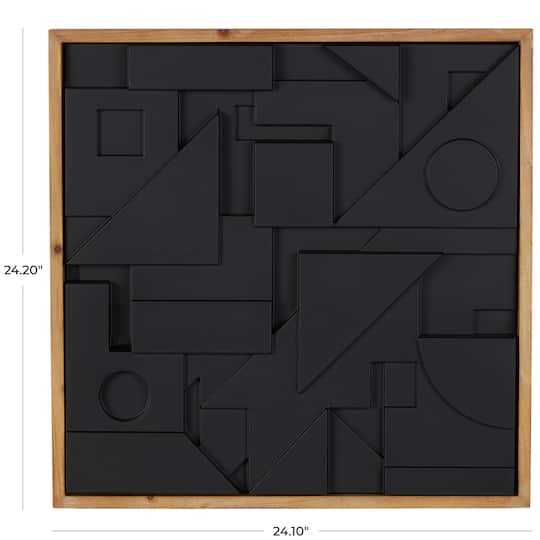 24" x 24" Black Wood Geometric Dimensional Layered Shape with Brown Frame Wall Décor